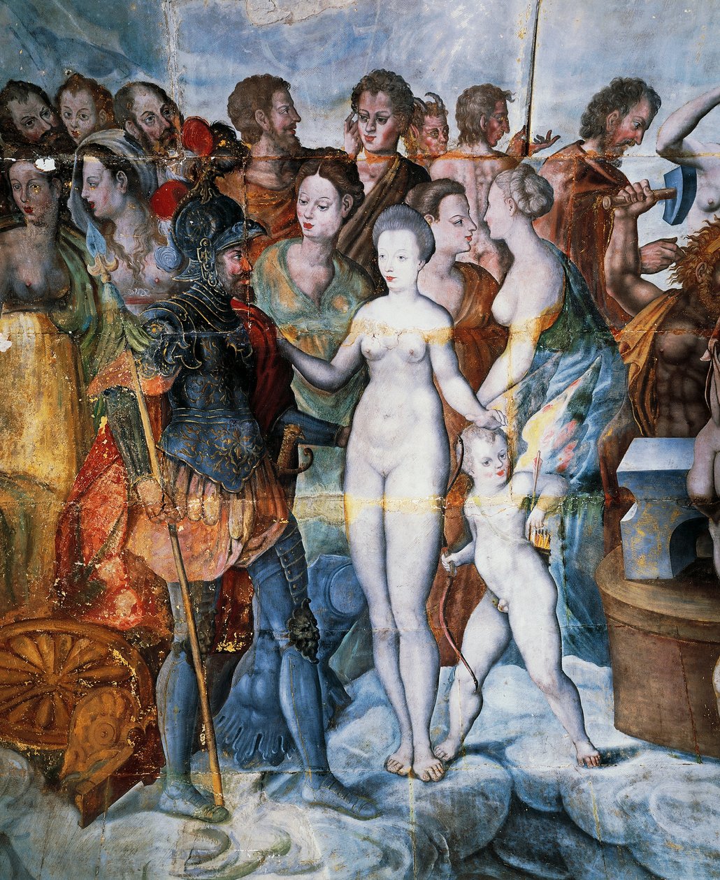 Henryk II i Diana de Poitiers, freski w pozłacanej wieży Ligue, szkoła Fontainebleau, zamek Tanlay (XVI-XVII w.), Burgundia, Francja autorstwa Fontainebleau School