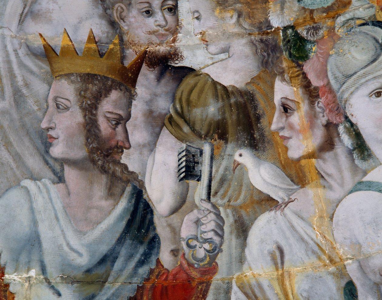 Janus z kluczami do Rzymu i Junona, freski w pozłacanej wieży Ligue, Szkoła Fontainebleau, Zamek Tanlay (XVI-XVII w.), Burgundia, Francja autorstwa Fontainebleau School
