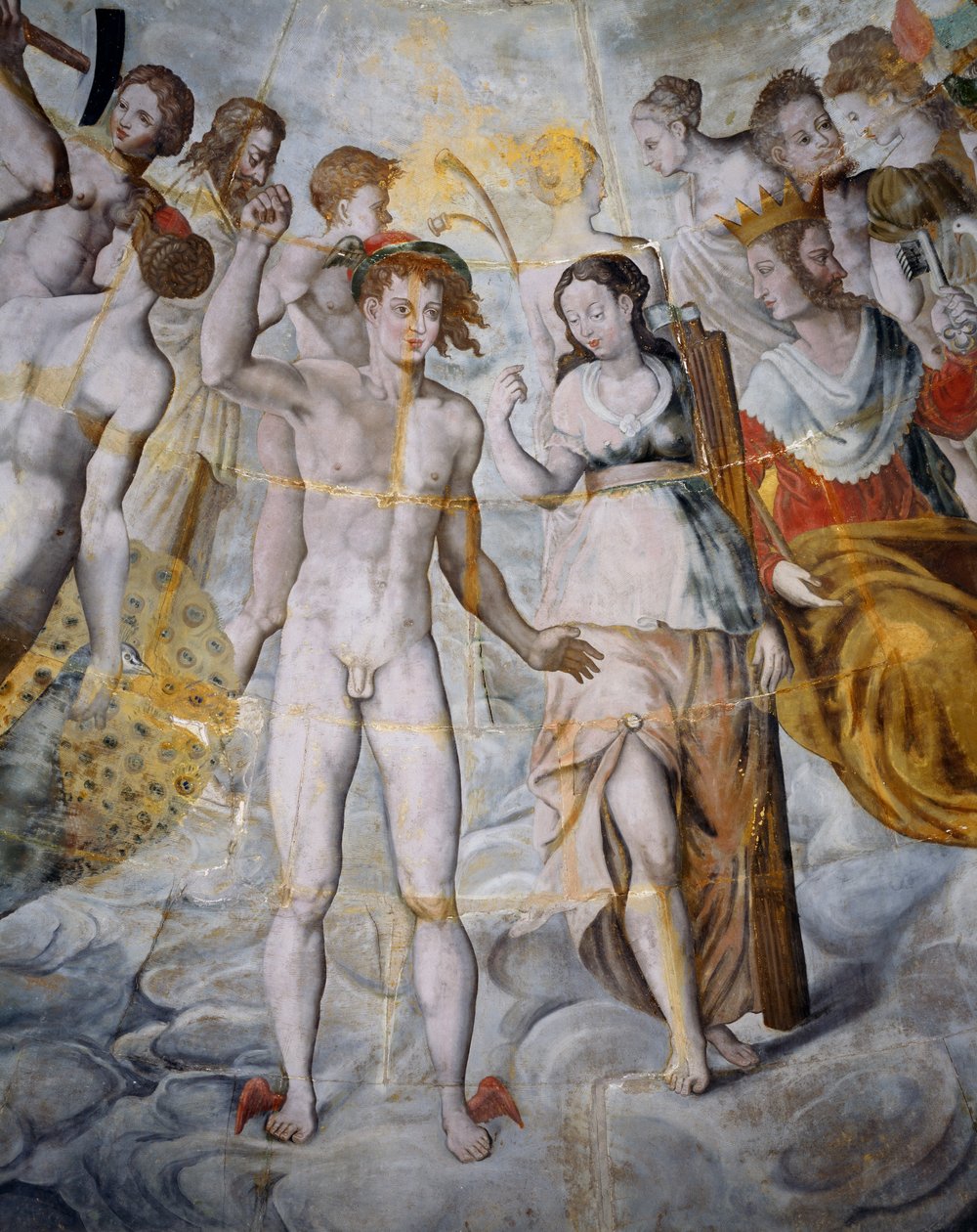 Merkury, posłaniec bogów i Psyche, Janus po prawej, freski w pozłacanej wieży Ligue, szkoła Fontainebleau, zamek Tanlay (XVI-XVII w.), Burgundia, Francja autorstwa Fontainebleau School