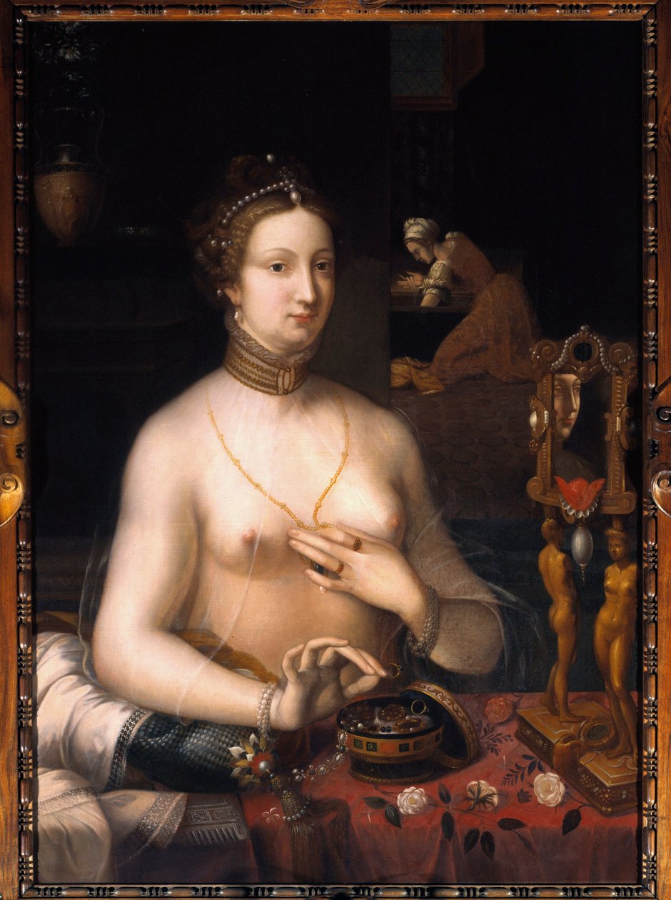 Pani ma toaletę Malarstwo ze szkoły w Fontainebleau. Około 1560 r. wym. 1,05 x 0,76 m. Dijon, Muzeum Sztuk Pięknych autorstwa Fontainebleau School