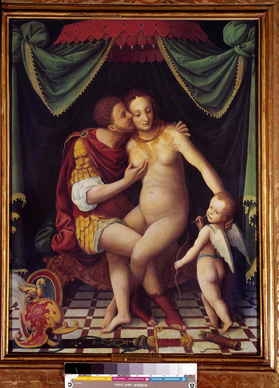 Wenus i Mars Reprezentacja dwóch całujących się bóstw. Malarstwo Szkoły w Fontainebleau. XVI wieku autorstwa Fontainebleau School