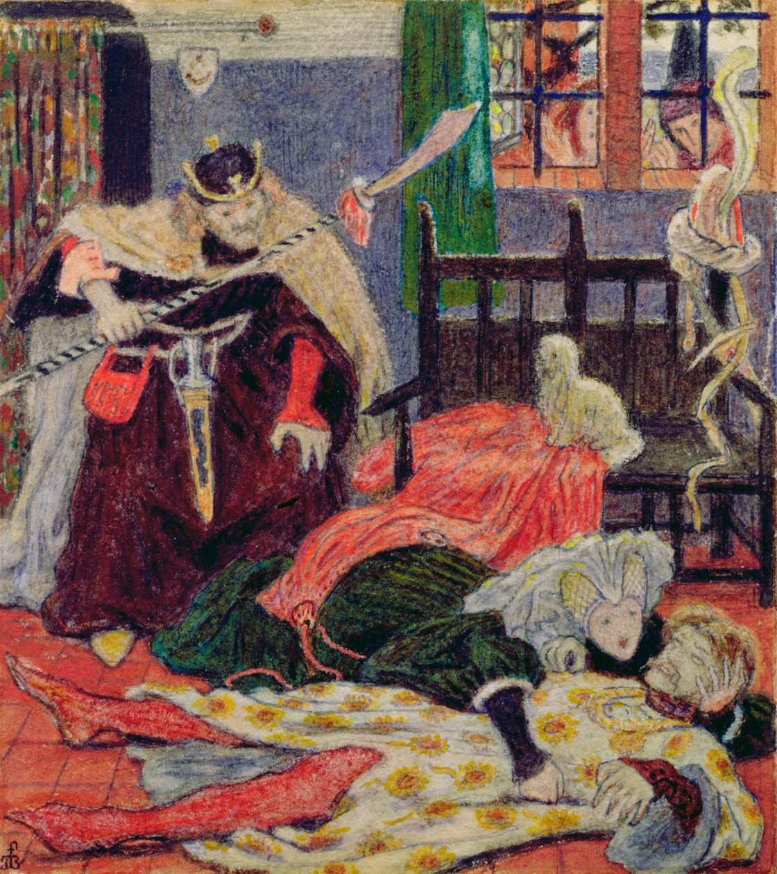 Śmierć Sir Tristrama, 1863 (toaleta i ołówek) autorstwa Ford Madox Brown