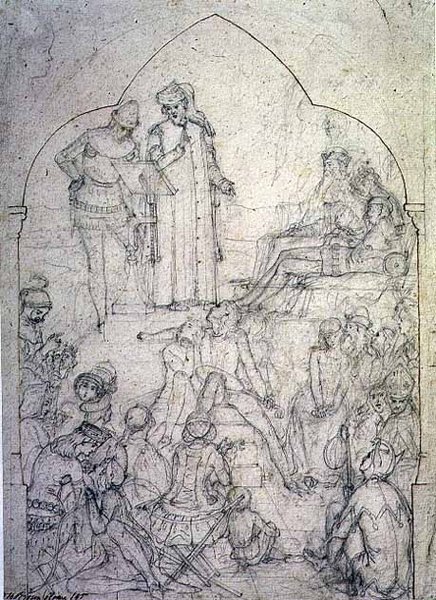 Chaucer na dworze Edwarda III - Studium, 1845 autorstwa Ford Madox Brown