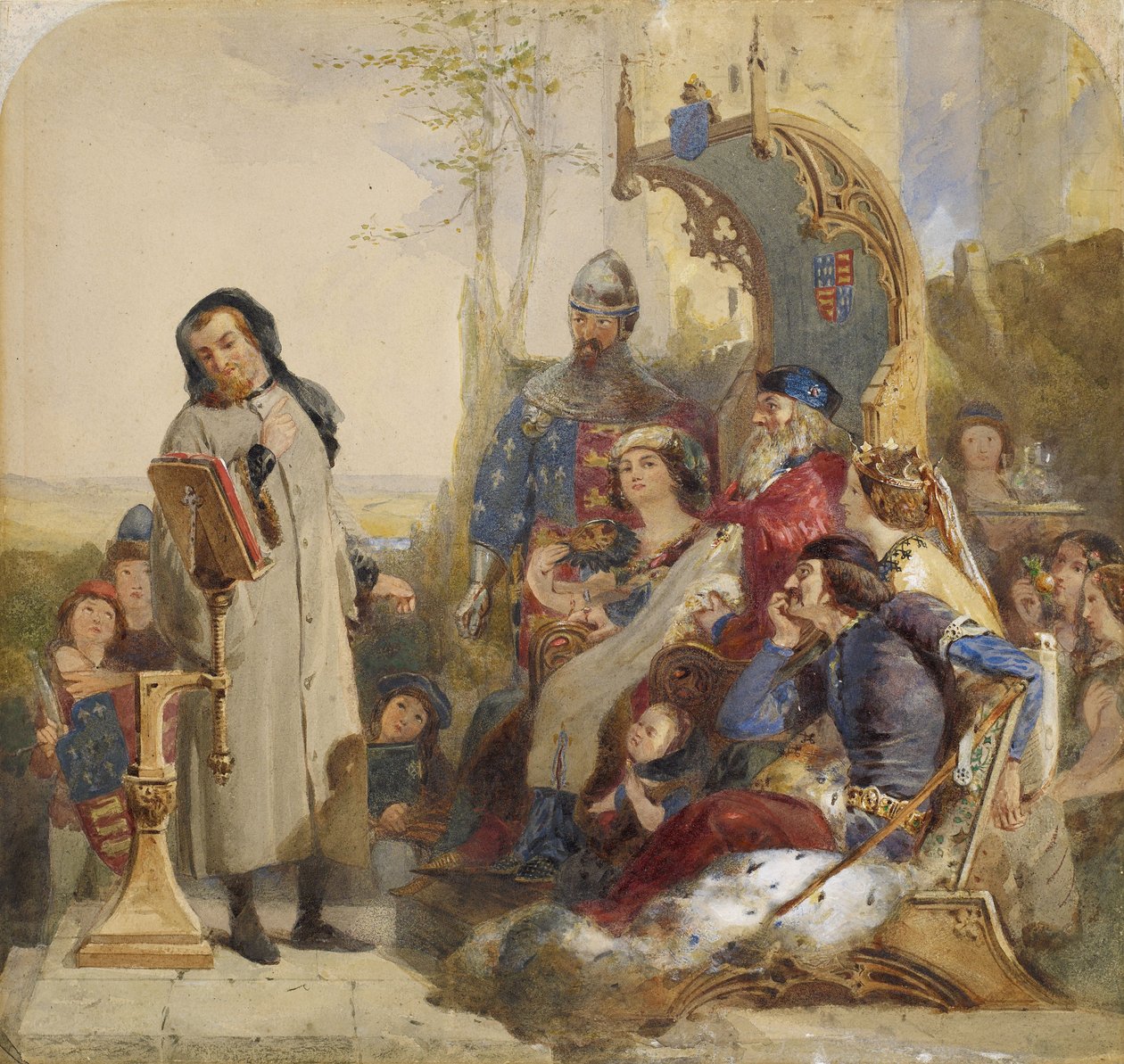 Chaucer na dworze Edwarda III - wersja akwarelowa autorstwa Ford Madox Brown