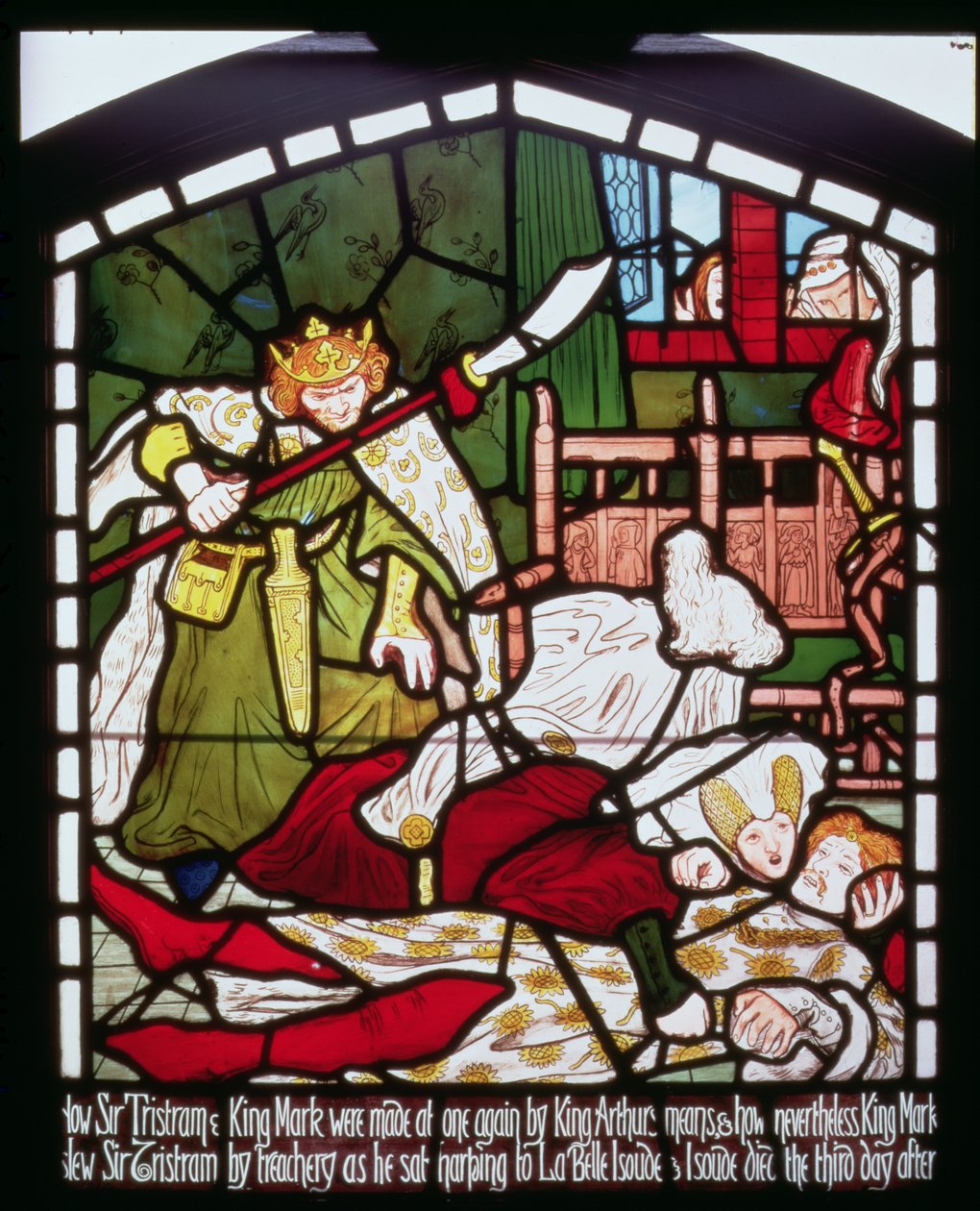 Śmierć Sir Tristana, z „Historia Tristana i Izoldy”, William Morris und Co. (witraż) autorstwa Ford Madox Brown