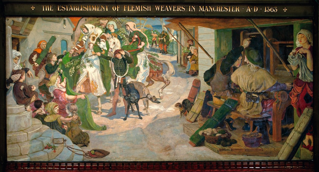 Założenie tkaczy flamandzkich w Manchesterze w 1363 r autorstwa Ford Madox Brown