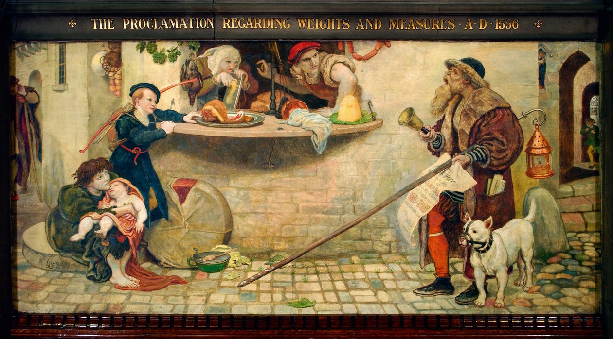 Proklamacja dotycząca miar i wag AD 1556 autorstwa Ford Madox Brown