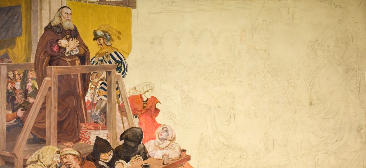 Wycliffe na jego procesie, 1893. autorstwa Ford Madox Brown