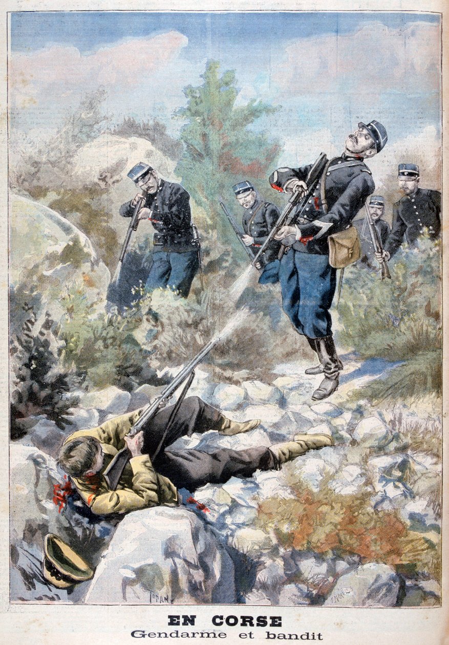 Strzelanina między bandytą a żandarmerią, Korsyka, 1898 autorstwa Fortuné Méaulle