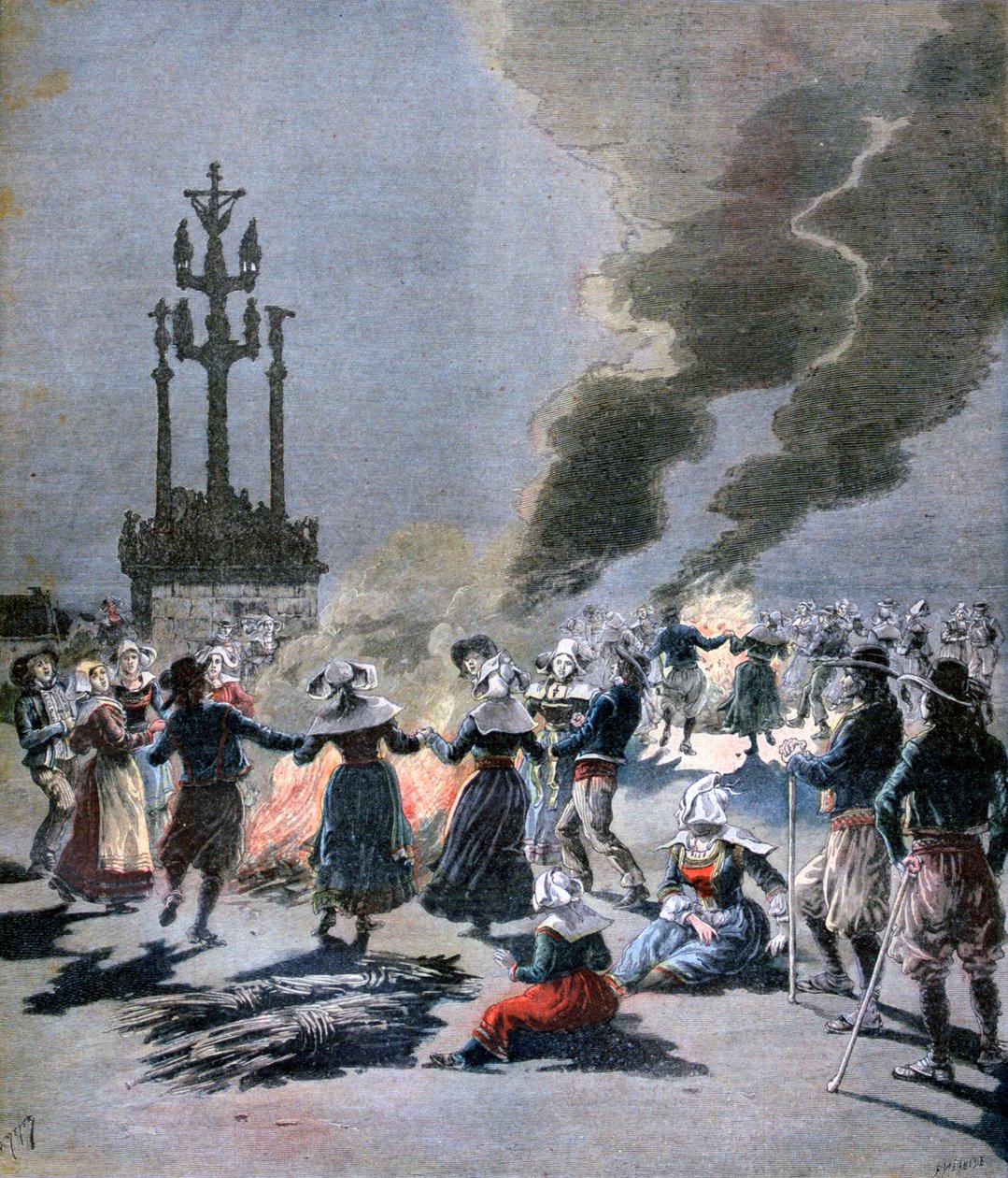 Ogniska rozpalone z okazji przesilenia letniego w Bretanii, 1893 autorstwa Fortuné Méaulle