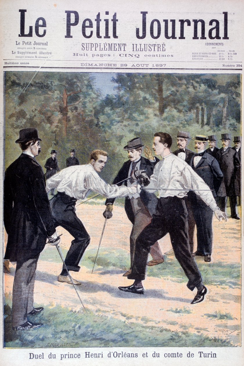 Pojedynek między księciem Henri dOrleans a hrabią Turynu, 1897 autorstwa Fortuné Méaulle
