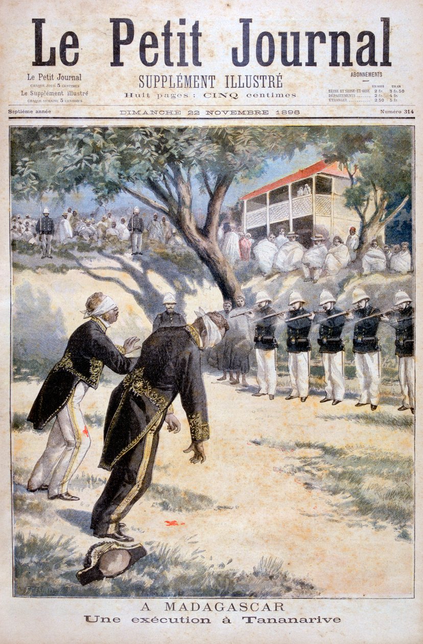 Egzekucja przez pluton egzekucyjny w Tananarive, Antananarivo, Madagaskar, 1896 autorstwa Fortuné Méaulle