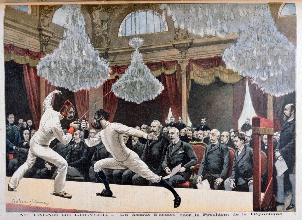 Szermierka przed Prezydentem Republiki, Palais de lÉlysée, 1895 autorstwa Fortuné Méaulle