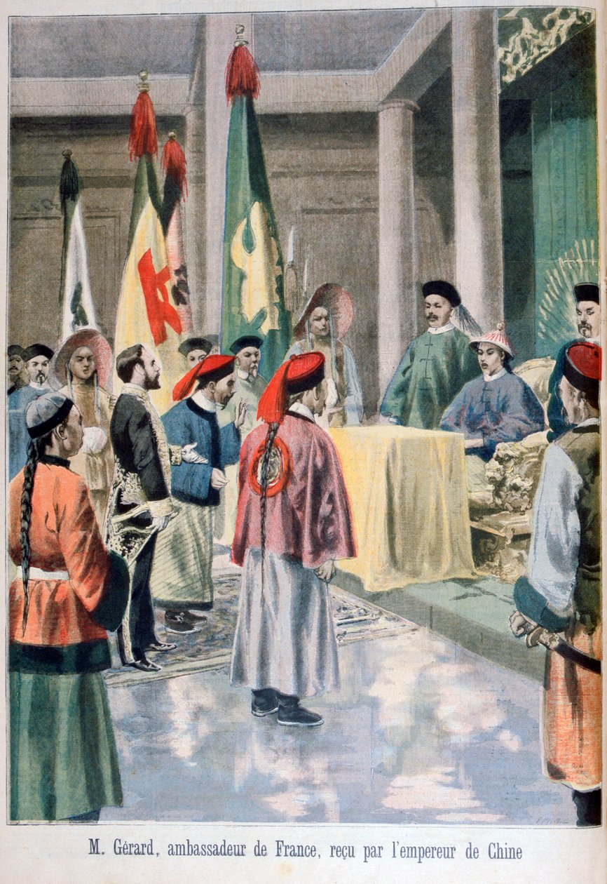 Ambasador Francji Gérard przed cesarzem Chin Guangxu, 1895 autorstwa Fortuné Méaulle