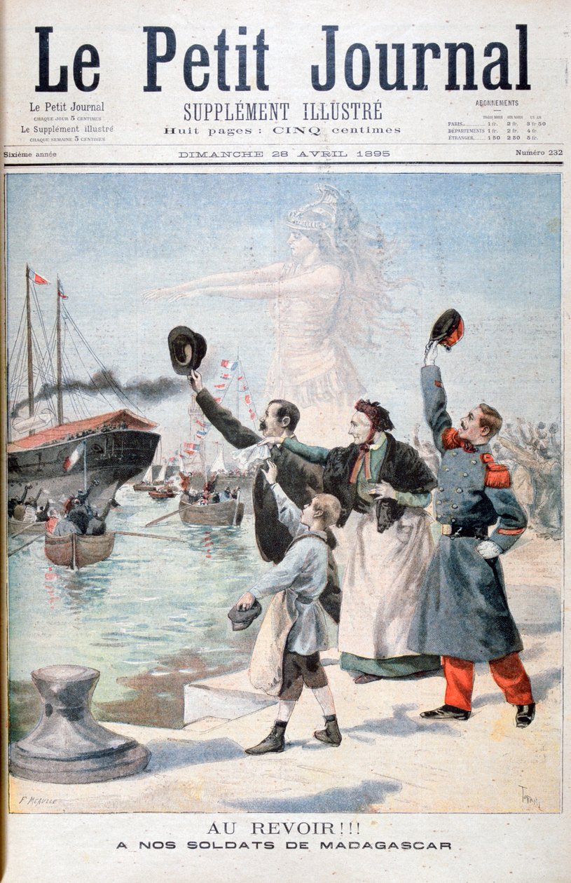 Do widzenia!!, francuscy żołnierze w drodze na Madagaskar, 1895 autorstwa Fortuné Méaulle