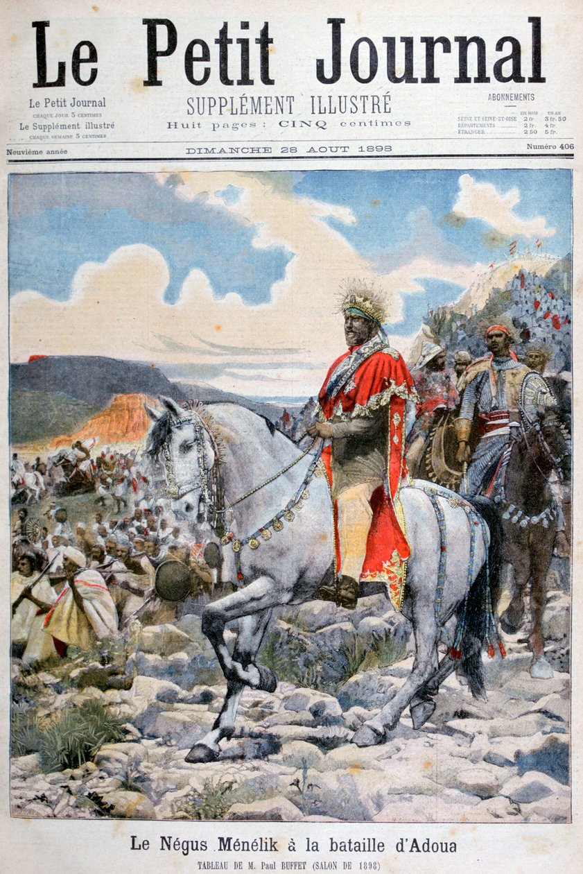 Negus z Etiopii, Menelik II, w bitwie pod Adoua, 1898 autorstwa Fortuné Méaulle