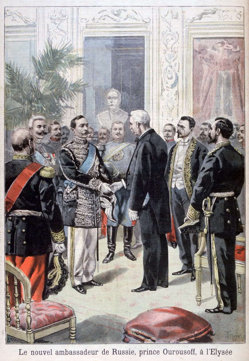 Książę Ourousoff, ambasador Rosji spotykający się z Félixem Faure, 1898 autorstwa Fortuné Méaulle