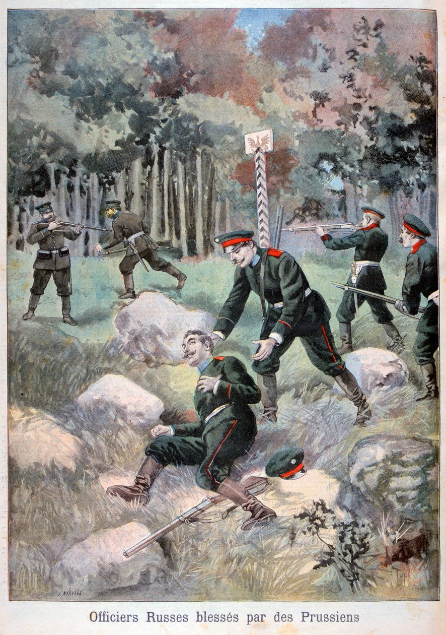 Oficer rosyjski ranny przez Prusaków, granica rosyjska, 1898 autorstwa Fortuné Méaulle