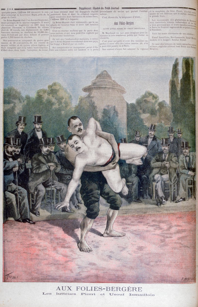 Zapasy braci Ismaillolo, Folies Bergère, 1895 autorstwa Fortuné Méaulle