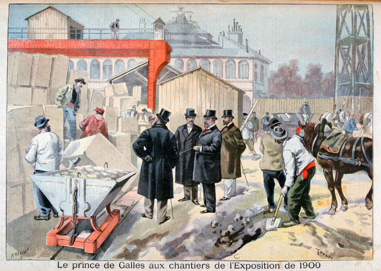 Książę Walii odwiedzający place budowy na Wystawę Powszechną z 1900 r., Paryż, 1898 r. autorstwa Fortuné Méaulle