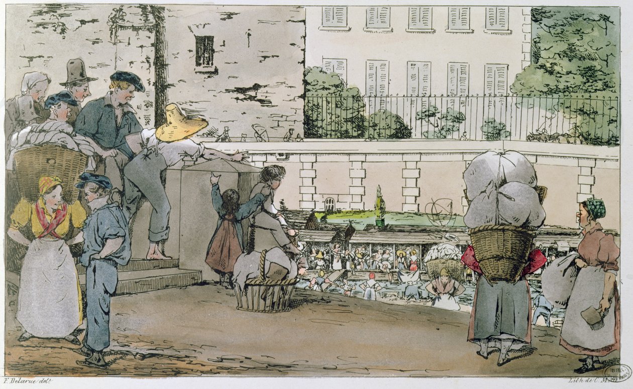 Praczki z serii „Tableau de Paris”, sztychowane przez C. Motte, ok. 1830-40 autorstwa Fortune Delarue