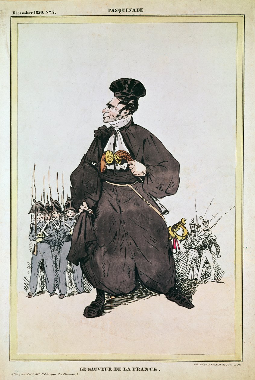 Karykatura barona Pasquiera jako Zbawiciela Francji, 1830 autorstwa Fortune Delarue