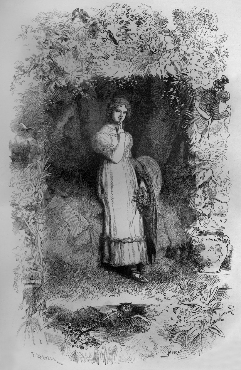 Fantine, ilustracja powieści Les Miserables Victora Hugo, rycina autorstwa Fortune Meaulle autorstwa Fortune Louis Meaulle