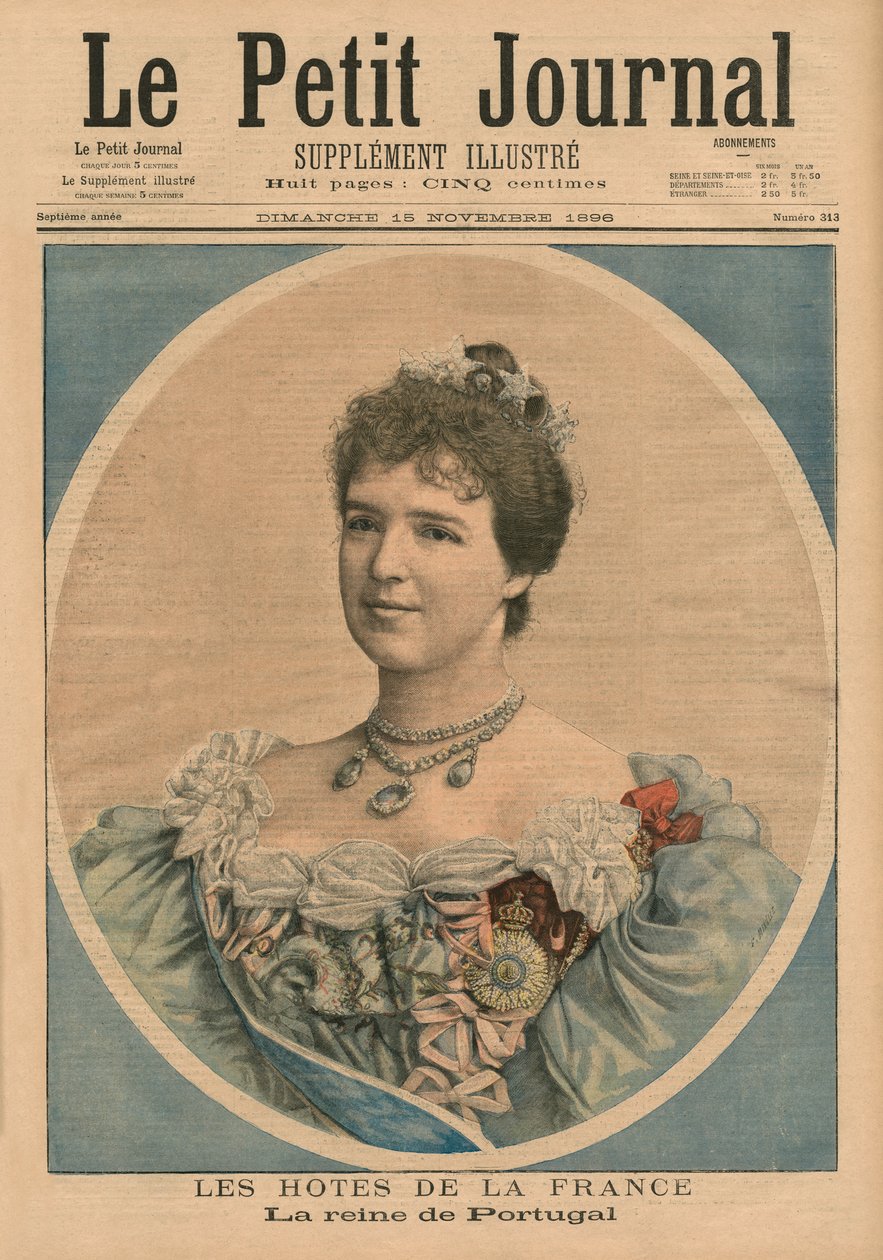 Gospodarze francuscy, królowa Amelia Portugalii (1865-1951) ilustracja na okładce z „Le Petit Journal”, dodatek illustre, 15 listopada 1896 autorstwa Fortune Louis Meaulle
