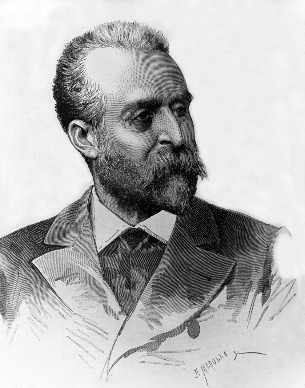 Jaume Ferran i Clua (1851-1929) hiszpański lekarz, który leczył cholerę w Madrycie w 1885 r., rycina Meaulle