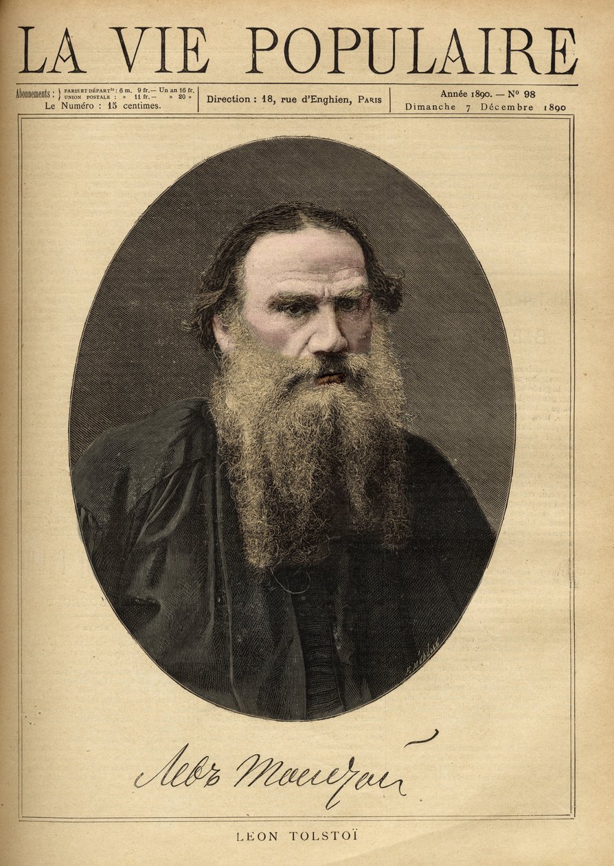 Portret Leona Tołstoja (1828-1910), rosyjskiego pisarza. Ilustracja autorstwa F. Meaulle