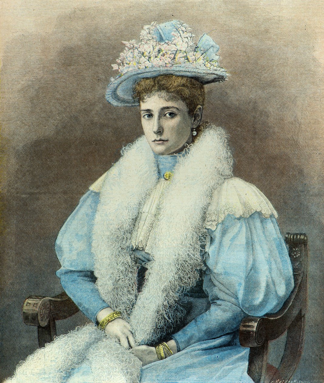 Portret cesarzowej Aleksandry Fiodorowny w 1896 roku (rycina) autorstwa Fortune Louis Meaulle