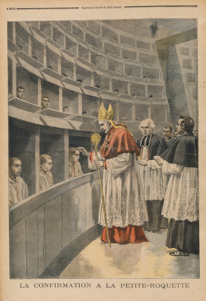 Potwierdzenie religijne w więzieniu La Petite Roquette, z Le Petit Journal, 1 listopada 1896 r. autorstwa Fortune Louis Meaulle