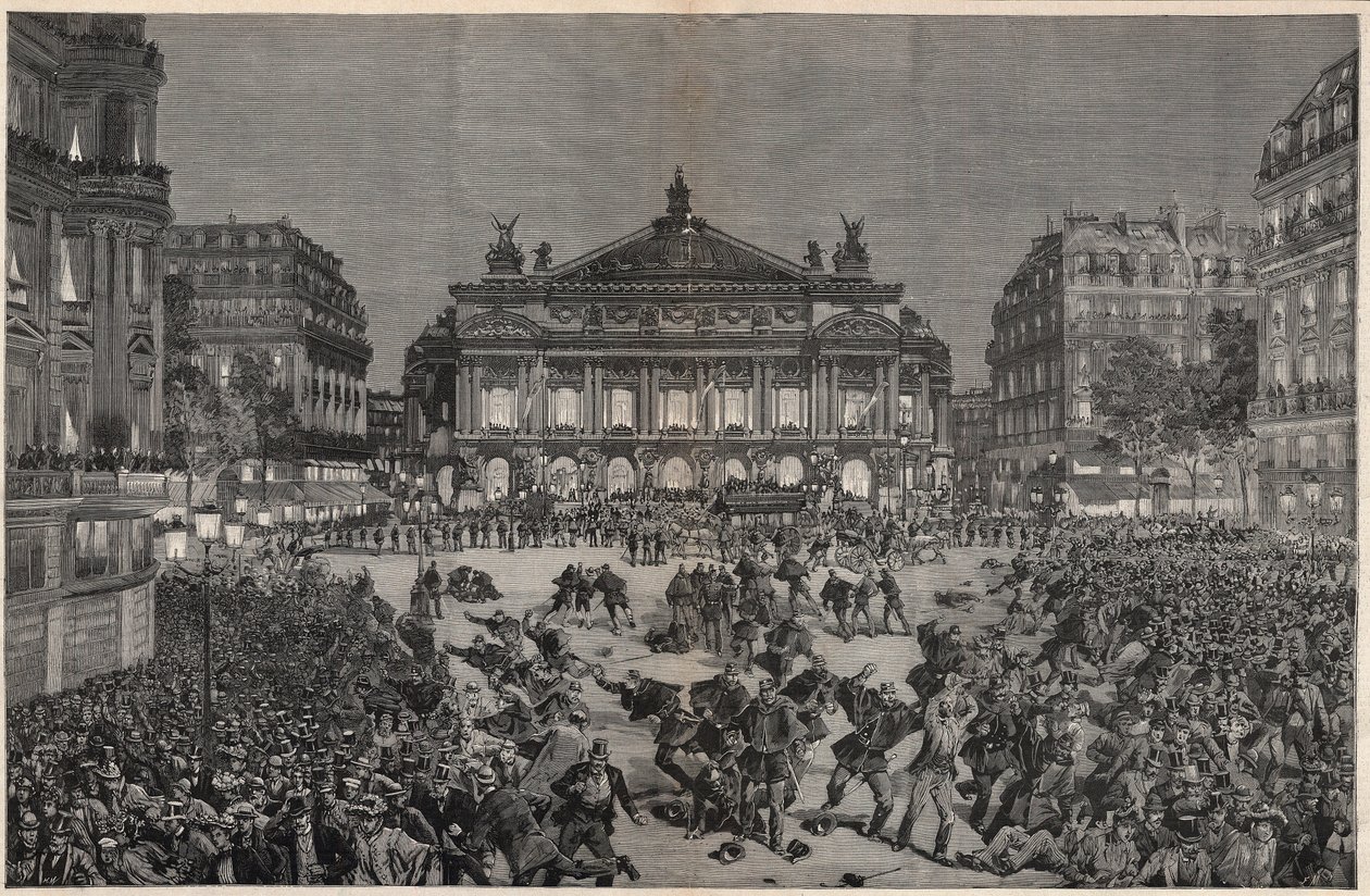 Zamieszki w Paryżu przeciwko wykonaniu „Lohengrina” Ryszarda Wagnera w Palais Garnier 1891 - Demonstration patriotique, place de l