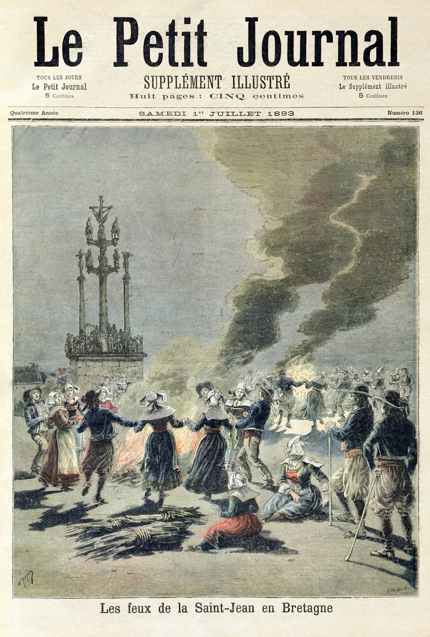 Ogniska rozpalone z okazji przesilenia letniego w Bretanii, przednia okładka „Le Petit Journal”, 1 lipca 1893 (kolorowe grawerowanie) autorstwa Fortune Louis Meaulle and Henri Meyer