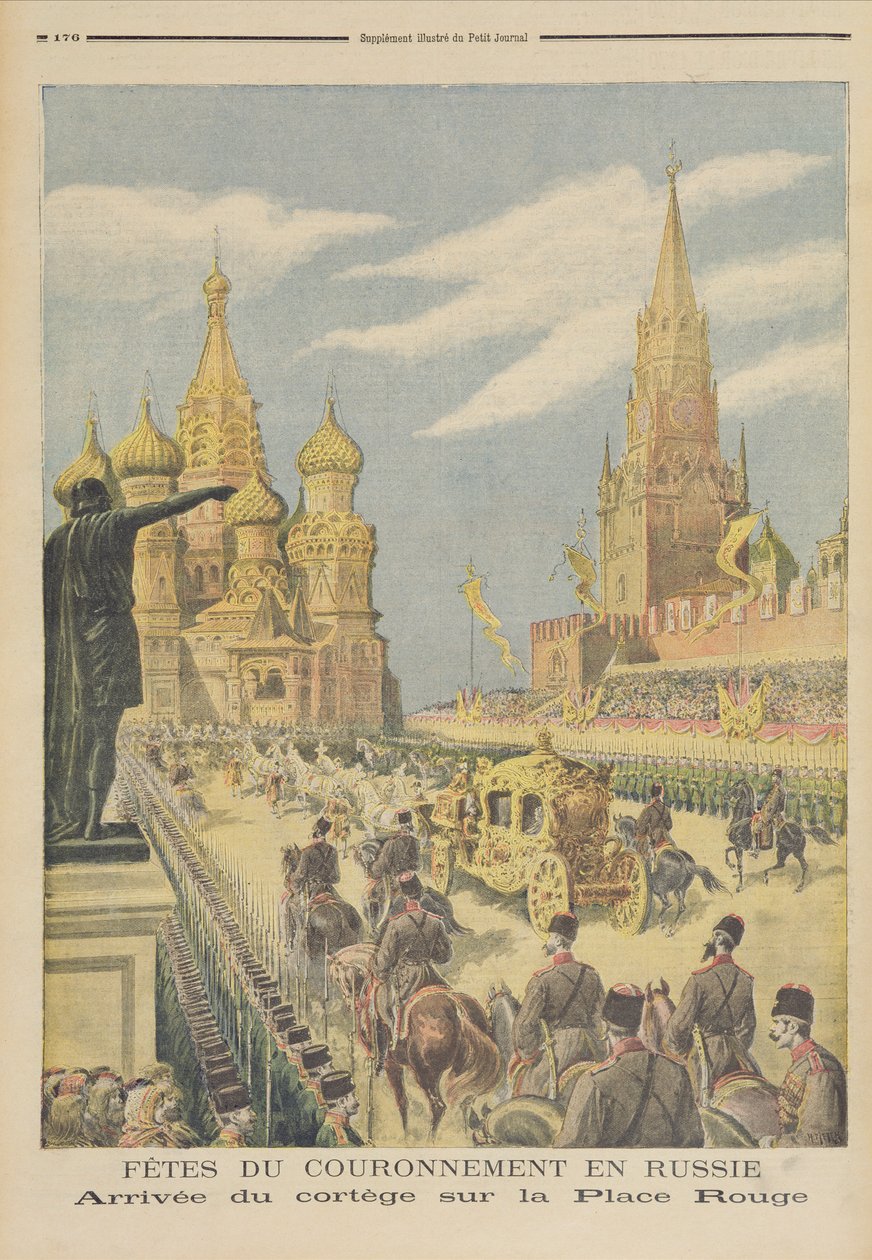 Uroczystość koronacji cara Mikołaja II (1894-1917) Przybycie orszaku na Plac Czerwony, z „Le Petit Journal”, 31 maja 1896 autorstwa Fortune Louis Meaulle and Henri Meyer