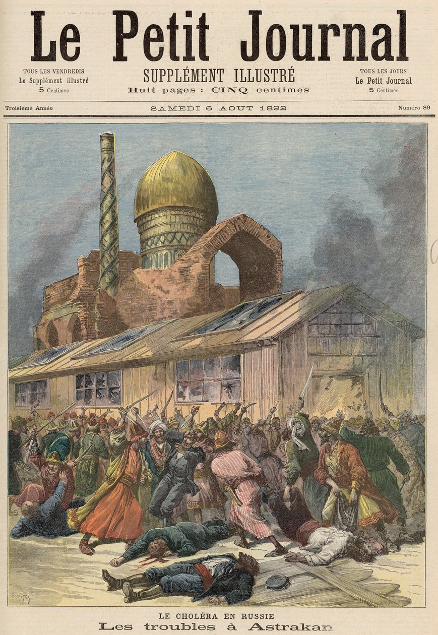 Cholera w Rosji: Kłopoty w Astrachaniu, z „Le Petit Journal”, 6 sierpnia 1892 autorstwa Fortune Louis Meaulle and Henri Meyer