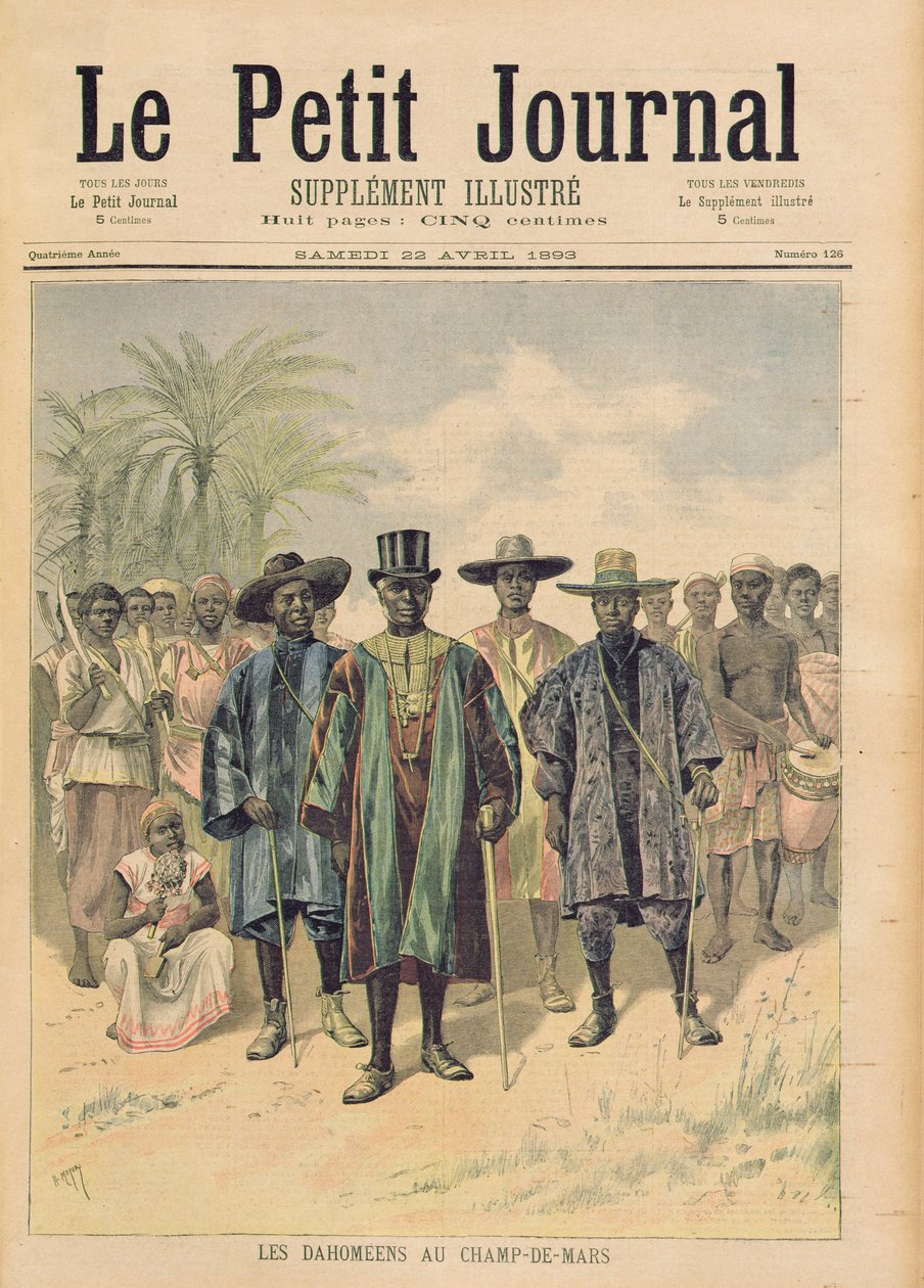 Dahomejczycy na Polach Marsowych, ilustracja z „Le Petit Journal”, 22 kwietnia 1893 r. autorstwa Fortune Louis Meaulle and Henri Meyer