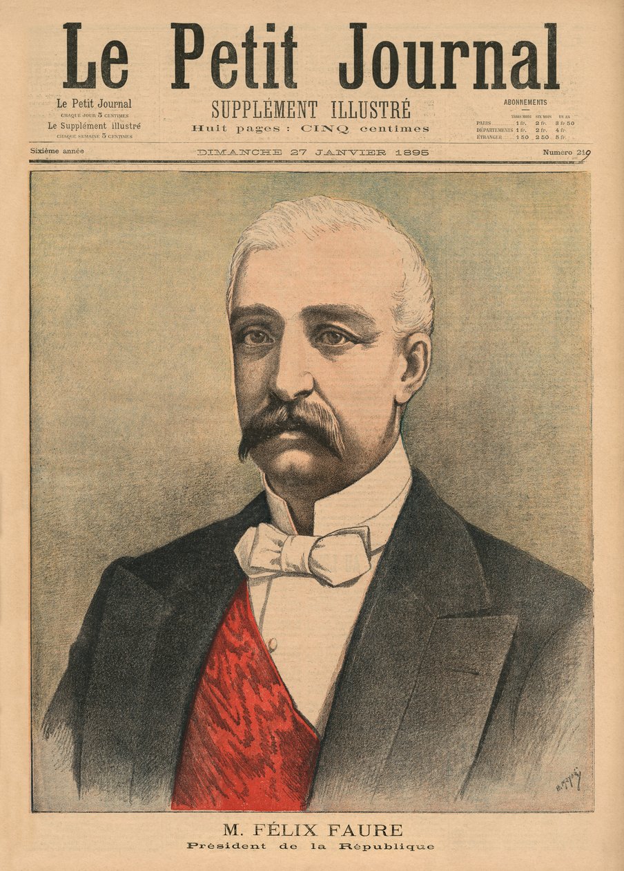 Felix Faure, Prezydent Republiki Francuskiej, ilustracja na okładce z „Le Petit Journal”, dodatek illustre, 27 stycznia 1895 autorstwa Fortune Louis Meaulle and Henri Meyer