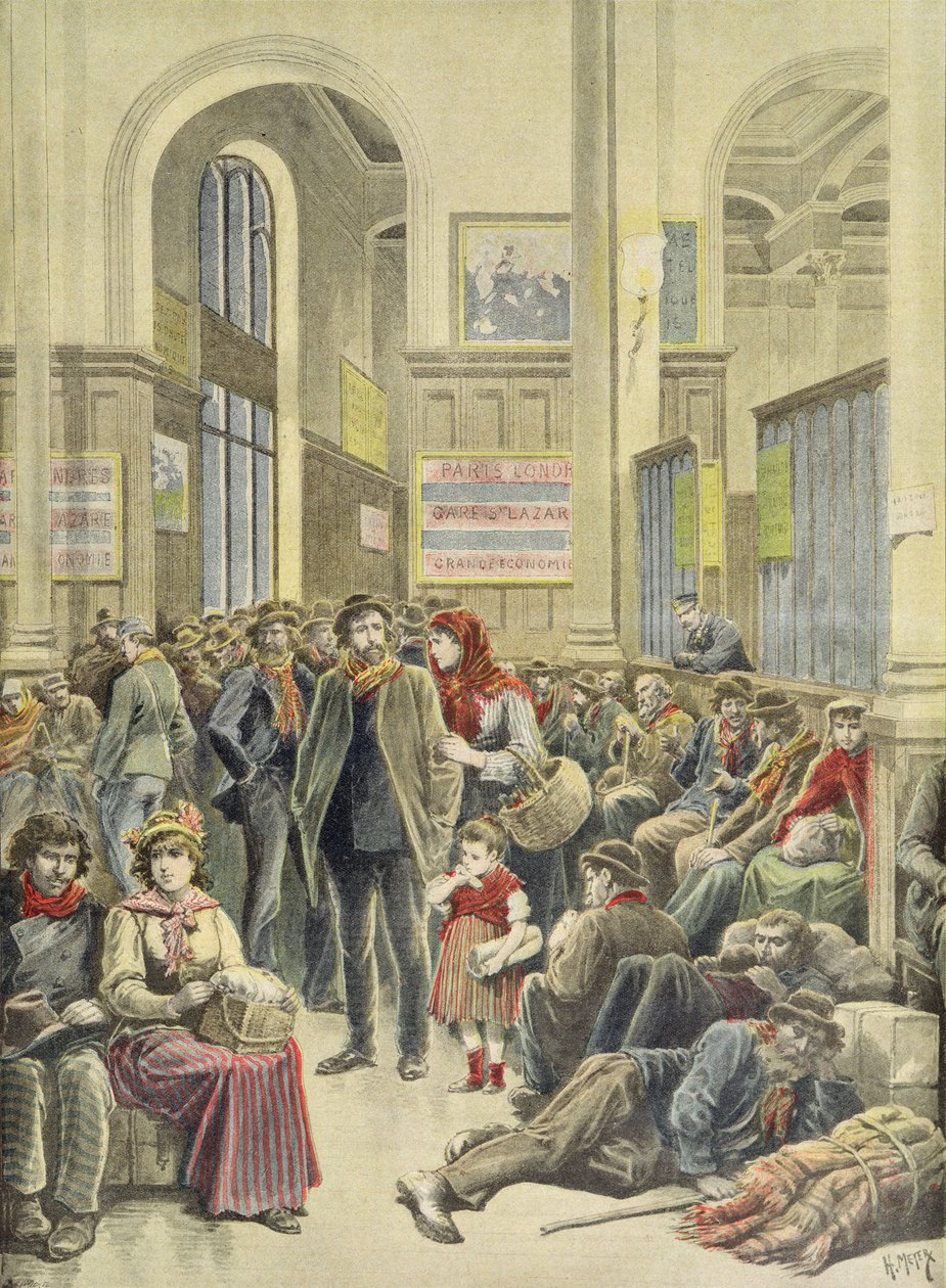 Włoscy emigranci w Gare Saint-Lazare, z „Le Petit Journal”, 29 marca 1896 r. autorstwa Fortune Louis Meaulle and Henri Meyer