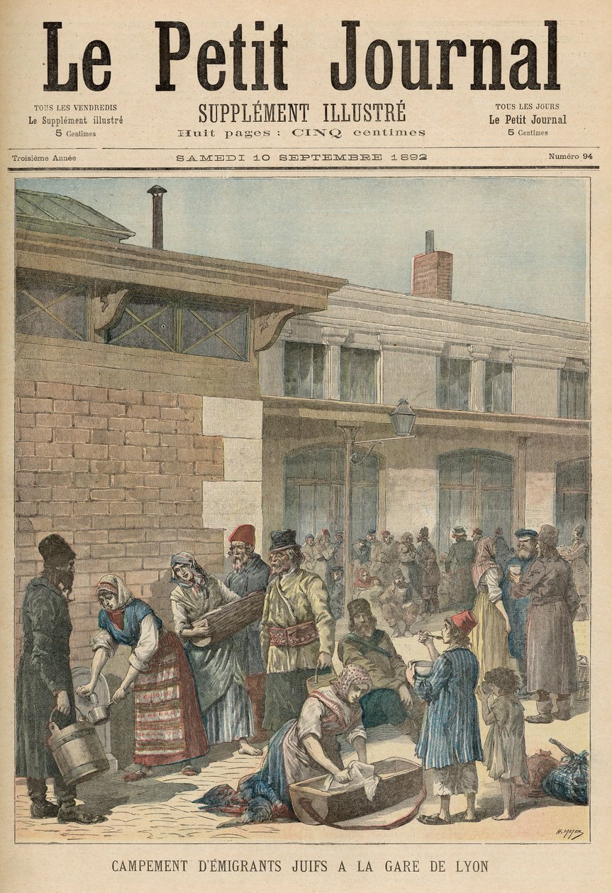 Obóz dla uchodźców żydowskich w Gare de Lyon, z „Le Petit Journal”, dodatek Illustre, 10 września 1892 autorstwa Fortune Louis Meaulle and Henri Meyer
