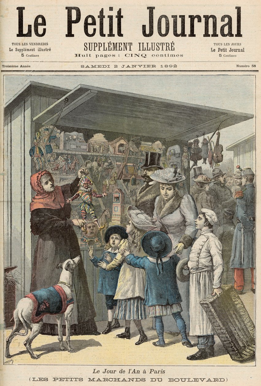 Nowy Rok w Paryżu: Małe stragany na bulwarze, okładka „Le Petit Journal”, 2 stycznia 1892 autorstwa Fortune Louis Meaulle and Henri Meyer