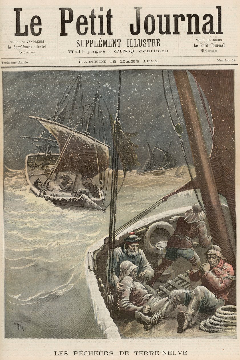 Rybacy z Nowej Funlandii, z „Le Petit Journal”, 19 marca 1892 r. autorstwa Fortune Louis Meaulle and Henri Meyer