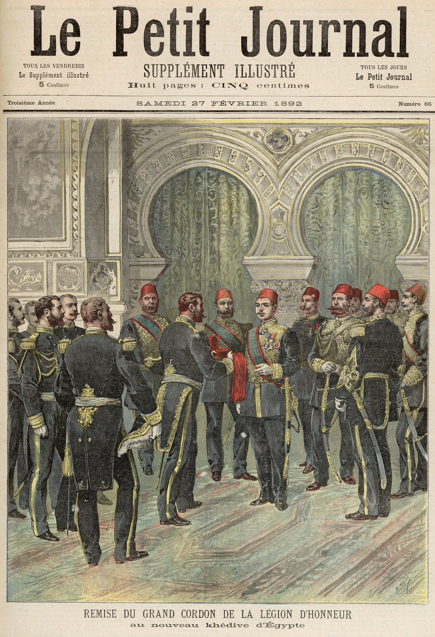 Powrót Wielkiego Kordonu Legii Honorowej do Nowego Khedive w Egipcie, z „Le Petit Journal”, 27 lutego 1892 autorstwa Fortune Louis Meaulle and Henri Meyer