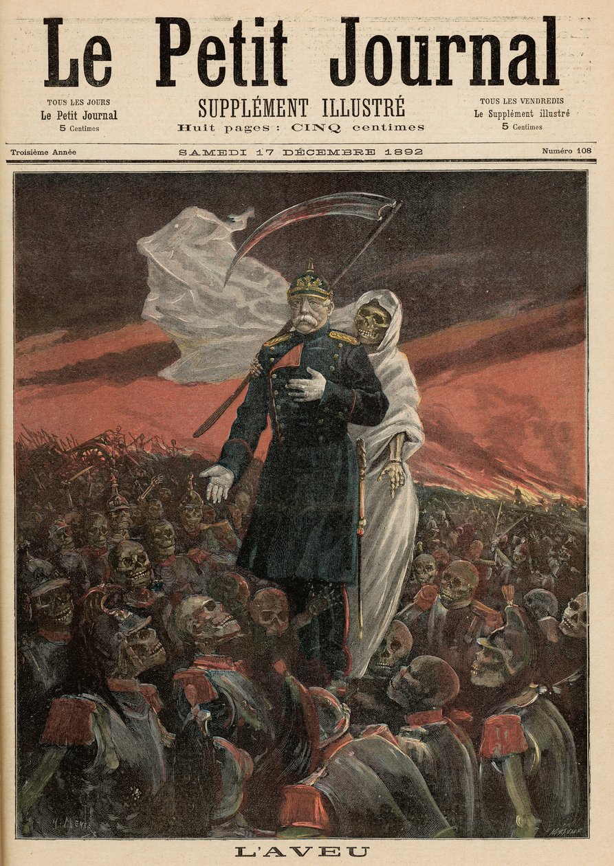 Spowiedź: Otto Von Bismarck (1815-98) ze śmiercią, z „Le Petit Journal”, 17 grudnia 1892 autorstwa Fortune Louis Meaulle and Henri Meyer