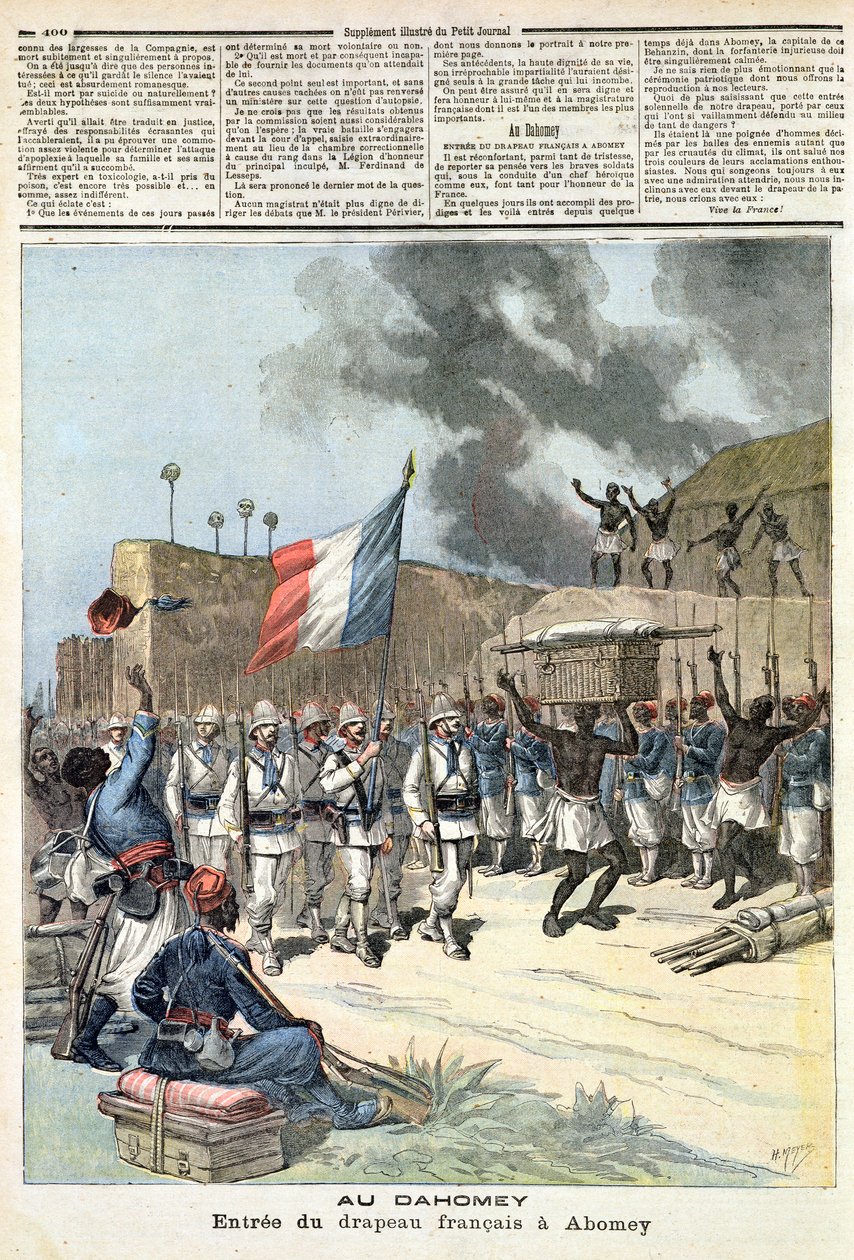 Francuska flaga wkraczająca do Abomey, z „Le Petit Journal”, 10 grudnia 1892 r. autorstwa Fortune Louis Meaulle and Henri Meyer