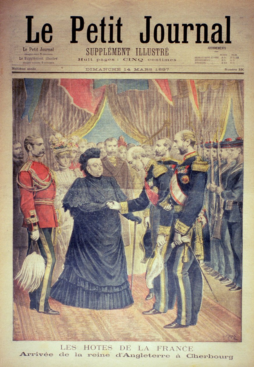 Gospodarze francuscy: przybycie królowej Anglii do Cherbourga, okładka „Le Petit Journal”, 14 marca 1897 autorstwa Fortune Louis Meaulle and Henri Meyer