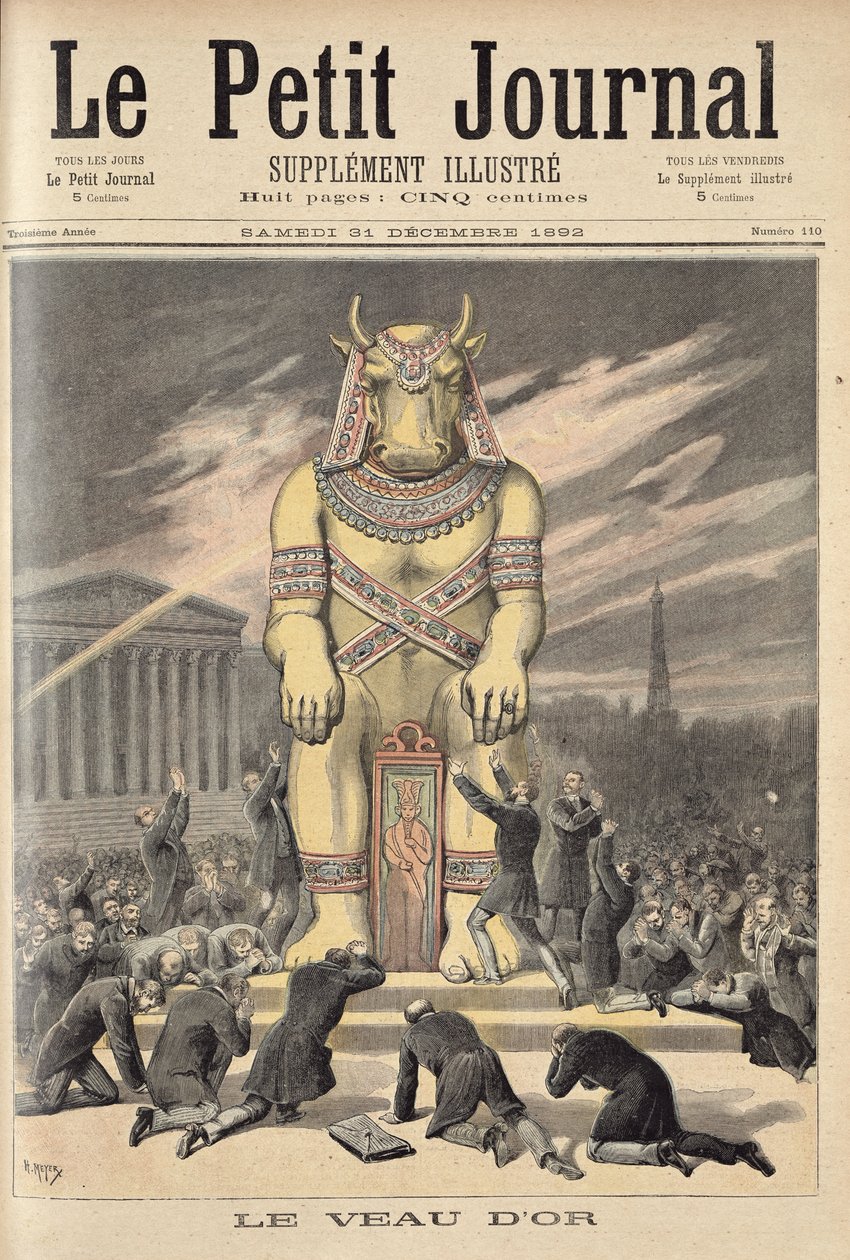Złoty cielę, z „Le Petit Journal”, 31 grudnia 1892 r. autorstwa Fortune Louis Meaulle and Henri Meyer