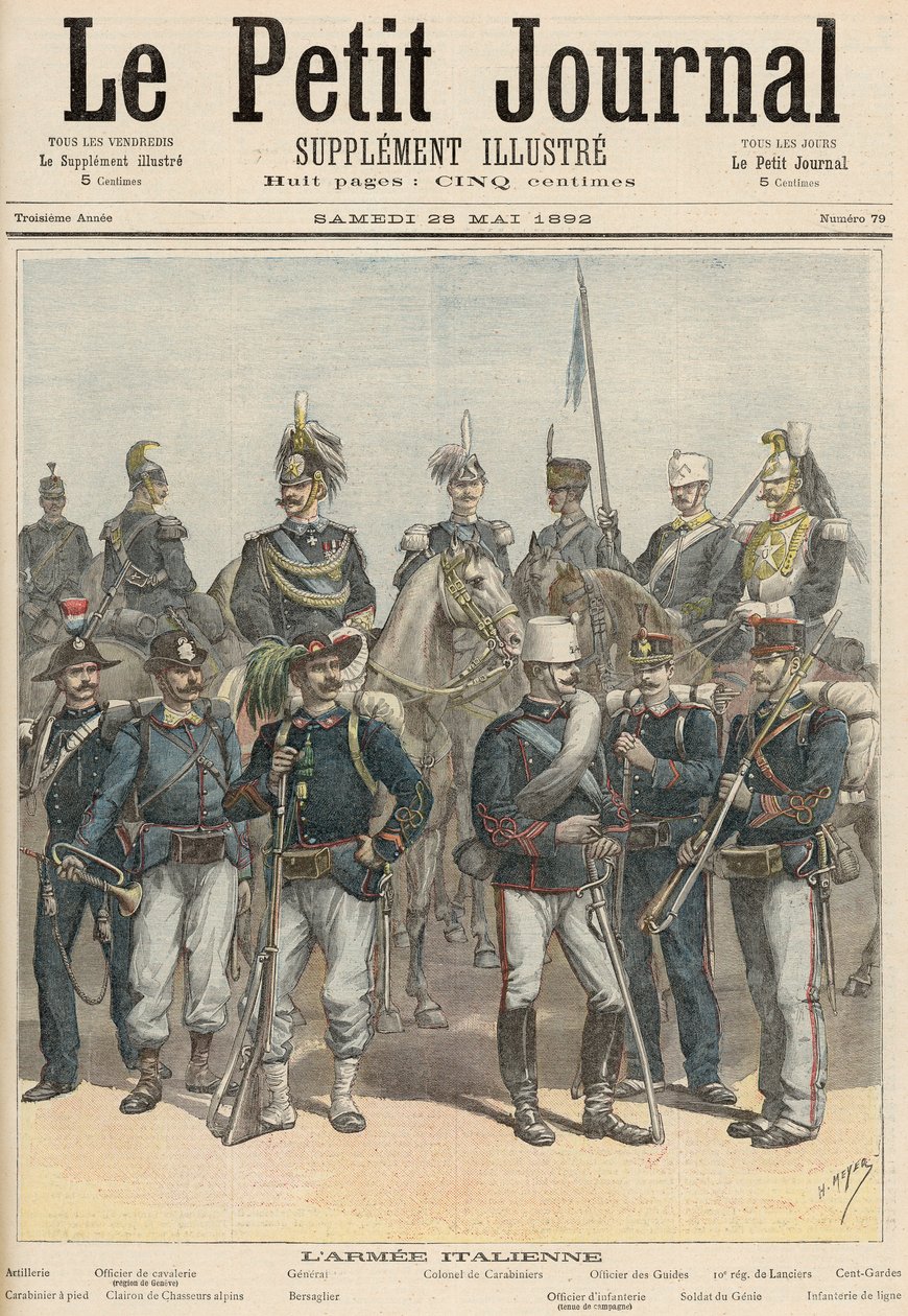 Armia włoska, z „Le Petit Journal”, 28 maja 1892 (kolor lito) autorstwa Fortune Louis Meaulle and Henri Meyer