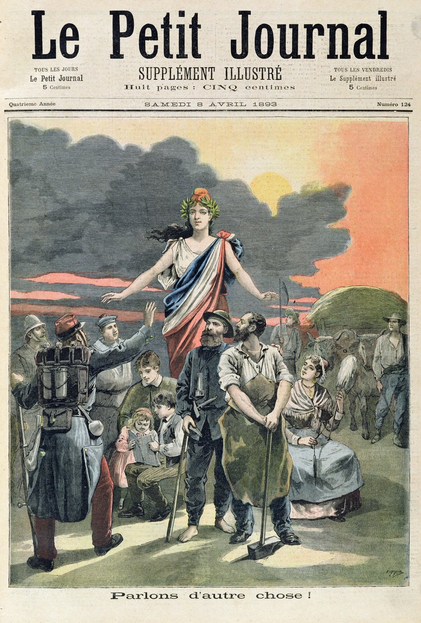 Afera Panamska, z pierwszej strony ilustrowanego dodatku „Le Petit Journal”, 8 kwietnia 1893 (kolor lito) autorstwa Fortune Louis Meaulle and Henri Meyer