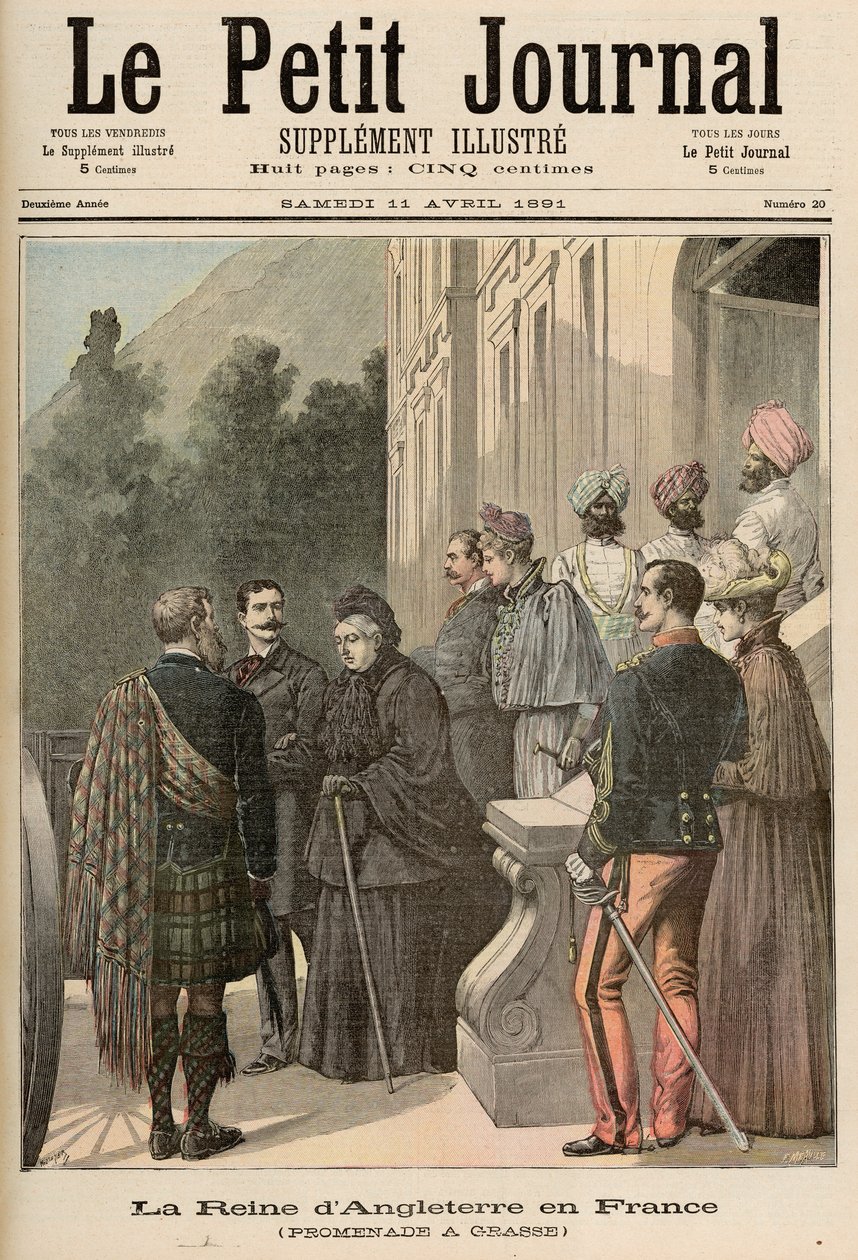 Królowa Anglii we Francji: Spacer po Grasse, z „Le Petit Journal”, 11 kwietnia 1891 r. autorstwa Fortune Louis Meaulle and Henri Meyer